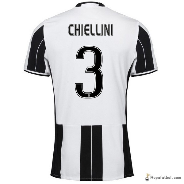 Camiseta Juventus Replica Primera Ropa Chiellini 2016/17 Negro Blanco